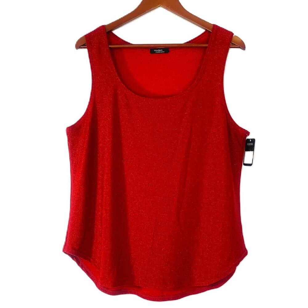 Modern Movement Tank Top Women XL Red Sparkle Stretch Cocktail Party Fairy NWT